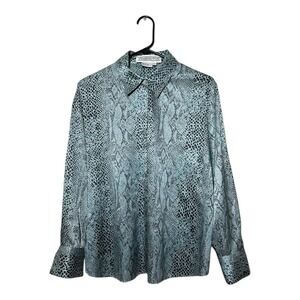STARINGTON Vintage Womens Silky Snake Print Button Down Long Sleeve Shirt Size12